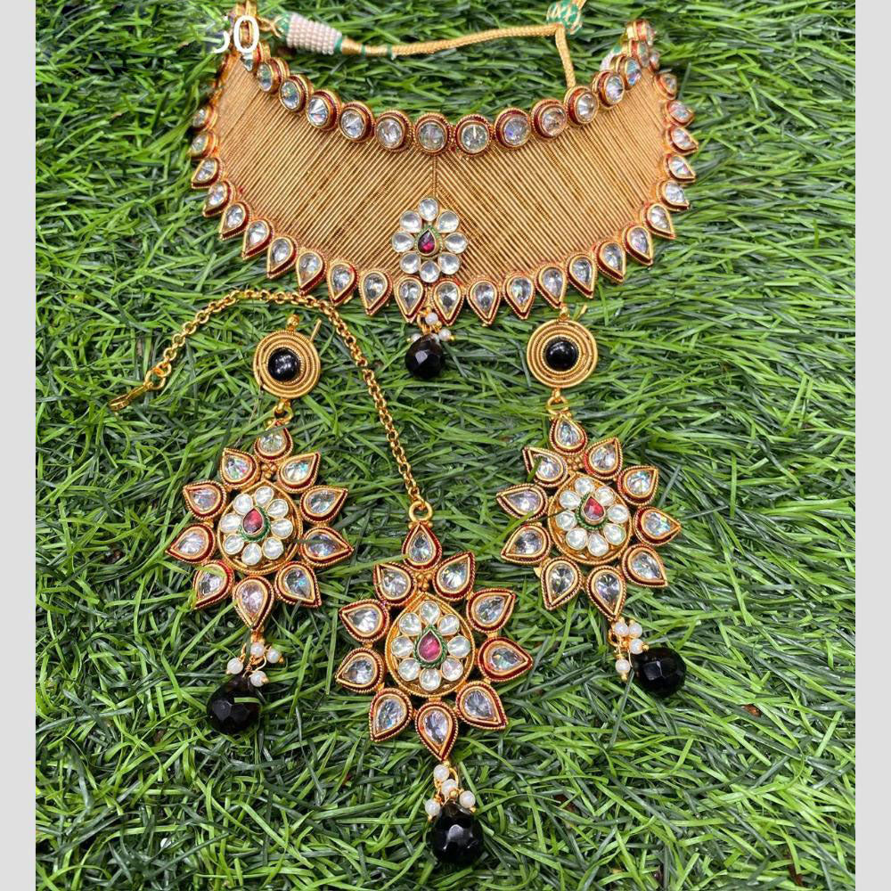 Amoliya Jewels Elegant Gold-Plated Crystal And Beads Choker Necklace Set