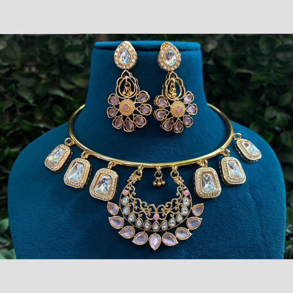 Amoliya Jewels Elegant Gold Plated Kundan Stone And Beads Necklace Set