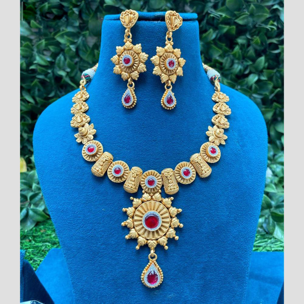 Amoliya Jewels Elegant Gold Plated Pota Stone And Beads Necklace Set