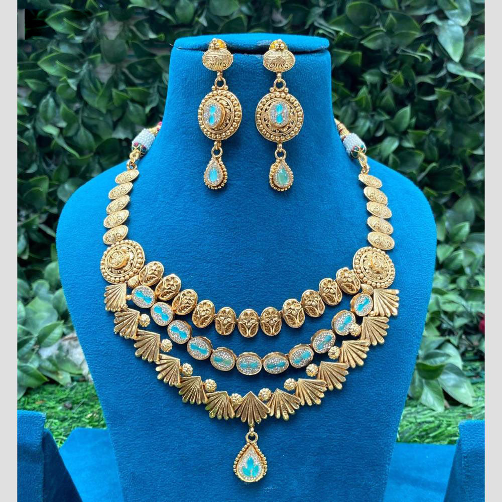 Amoliya Jewels Elegant Gold Plated Pota Stone And Beads Necklace Set