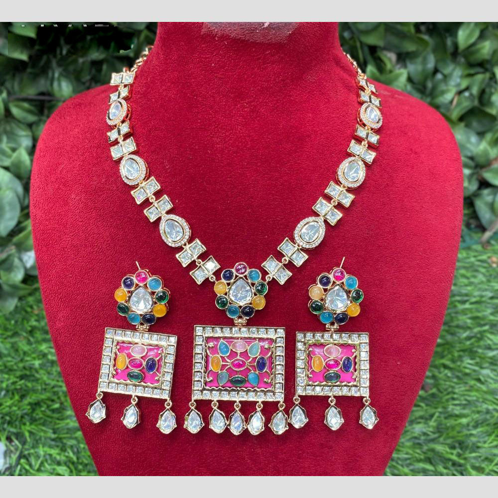 Amoliya Jewels Gold Plated Polki Kundan Necklace Set