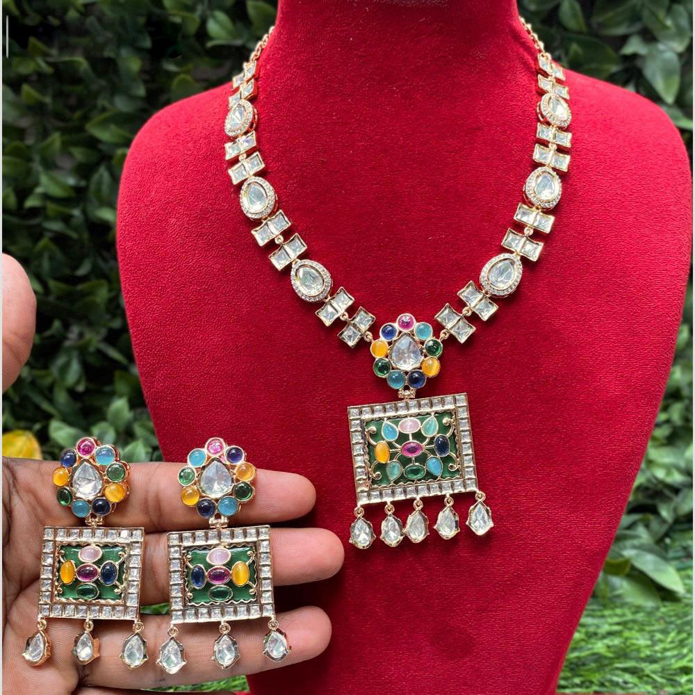 Amoliya Jewels Gold Plated Polki Kundan Necklace Set