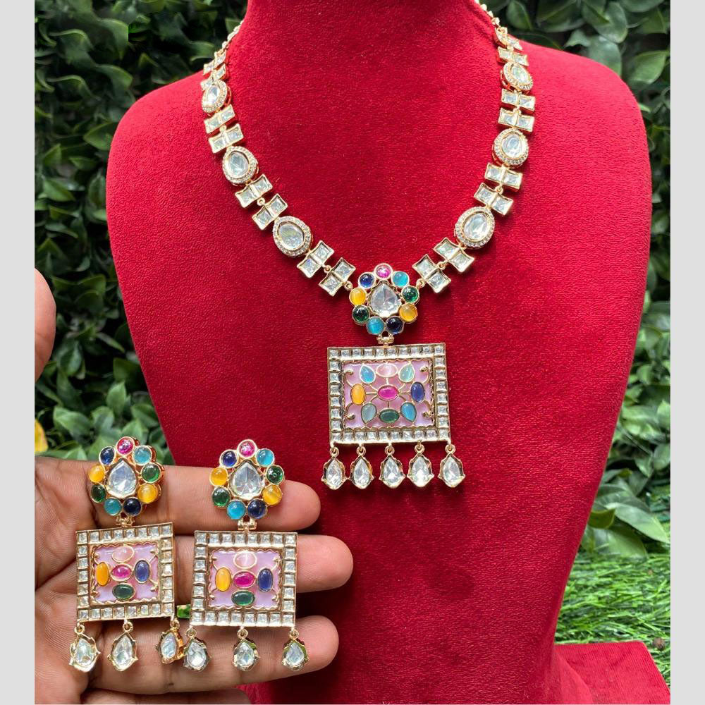 Amoliya Jewels Gold Plated Polki Kundan Necklace Set