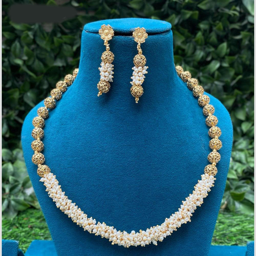Amoliya Jewels Elegant Gold Plated Pearl And Beads Necklace Set