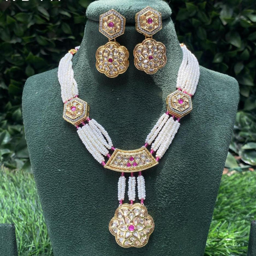 Amoliya Jewels Gold Plated Polki Kundan And Pearl Necklace Set