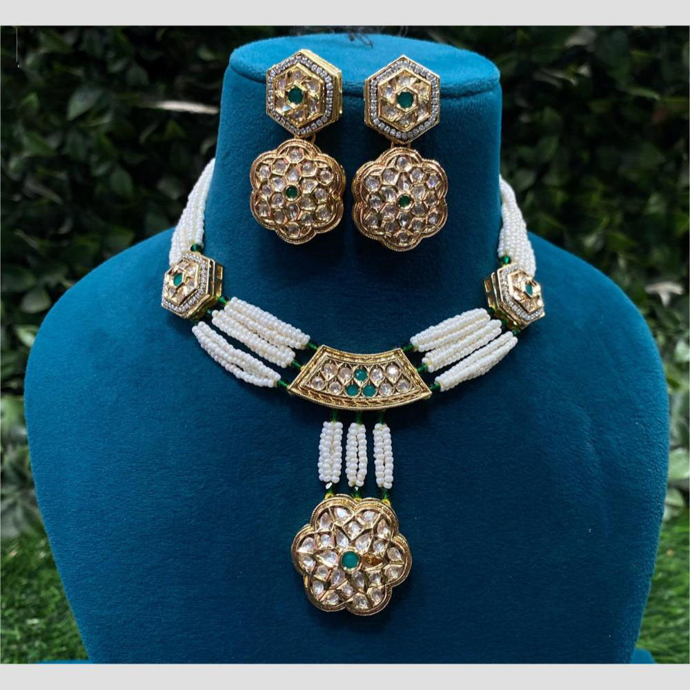 Amoliya Jewels Gold Plated Polki Kundan And Pearl Necklace Set