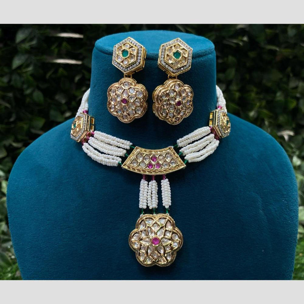 Amoliya Jewels Gold Plated Polki Kundan And Pearl Necklace Set