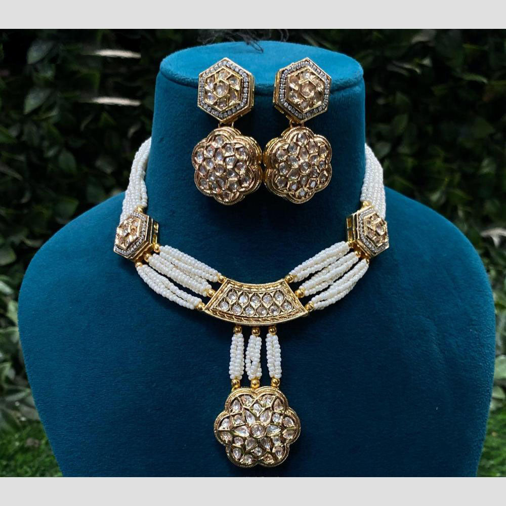 Amoliya Jewels Gold Plated Polki Kundan And Pearl Necklace Set