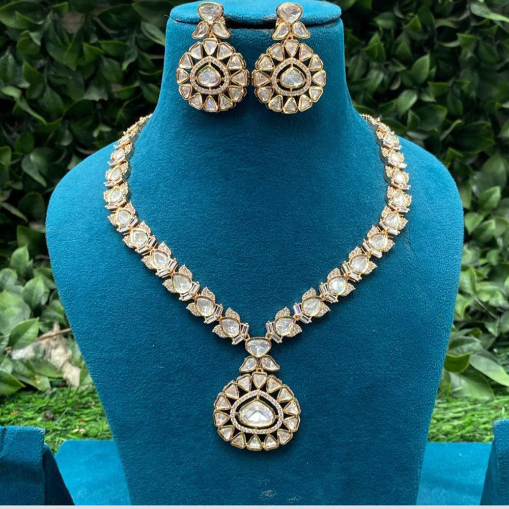 Amoliya Jewels Gold Plated Polki Kundan Necklace Set