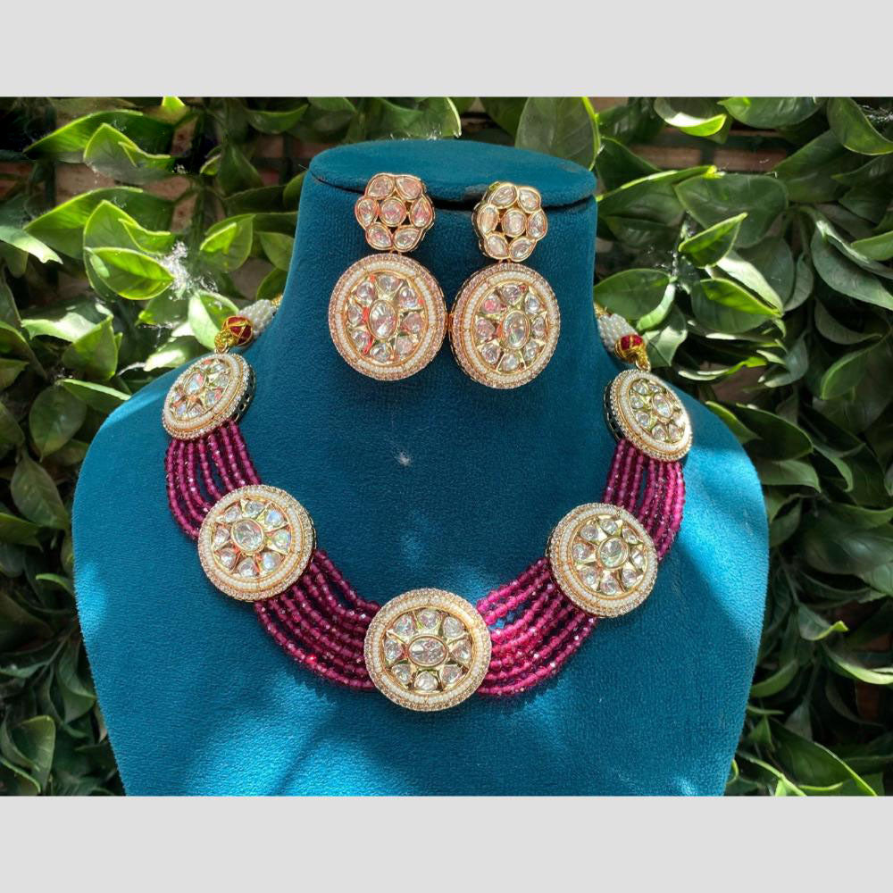 Amoliya Jewels Gold Plated Polki Kundan And Beads Necklace Set