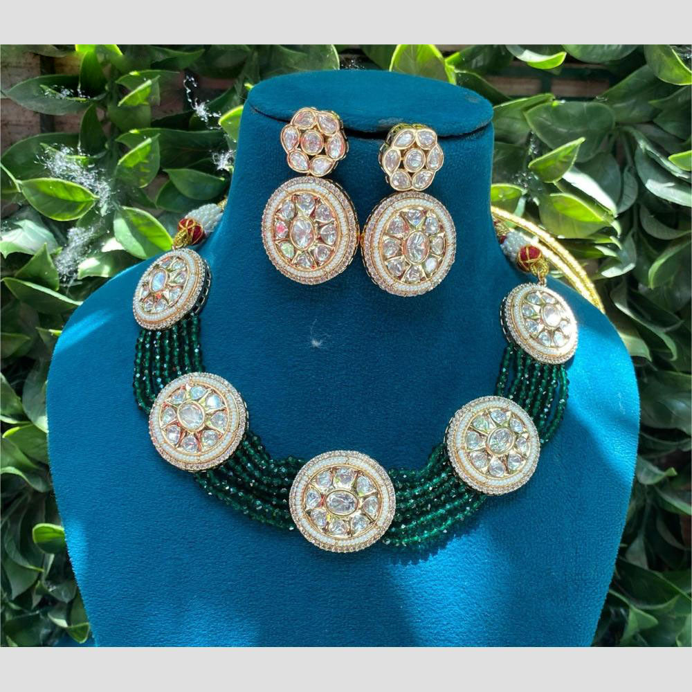 Amoliya Jewels Gold Plated Polki Kundan And Beads Necklace Set