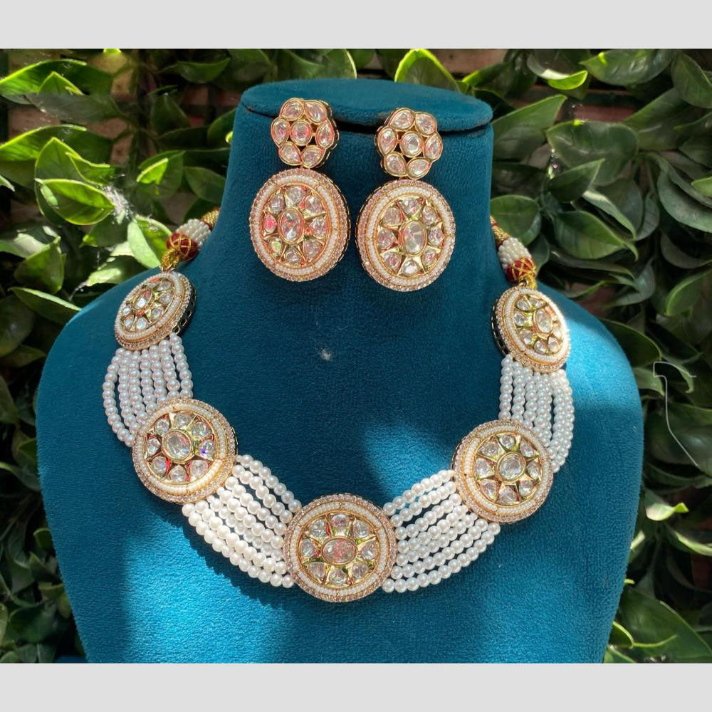 Amoliya Jewels Gold Plated Polki Kundan And Beads Necklace Set