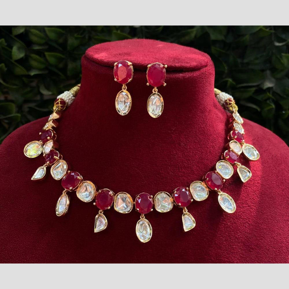 Amoliya Jewels Gold Plated Polki Kundan Necklace Set
