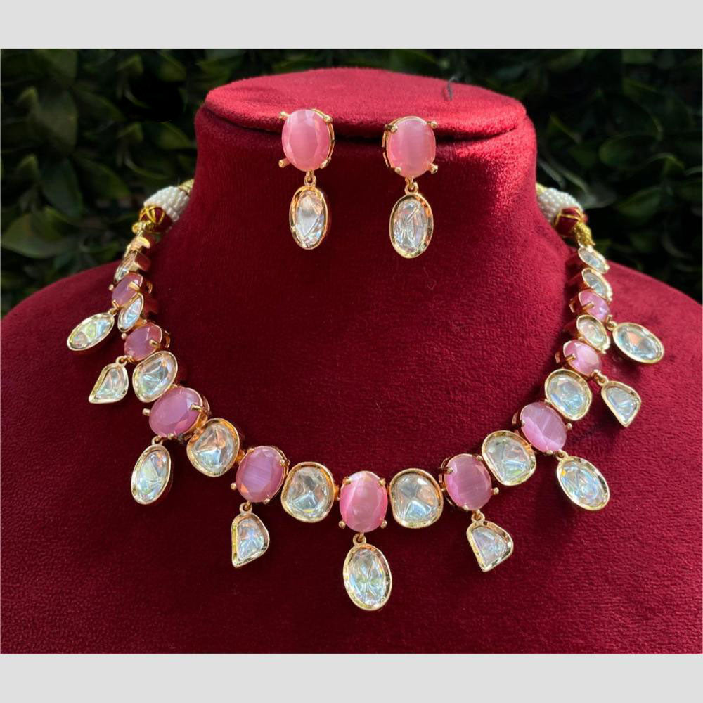 Amoliya Jewels Gold Plated Polki Kundan Necklace Set