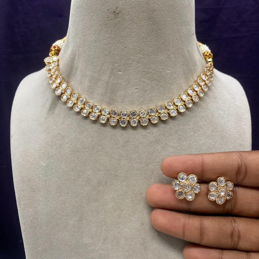 Amoliya Jewels Gold Plated Polki Kundan Necklace Set