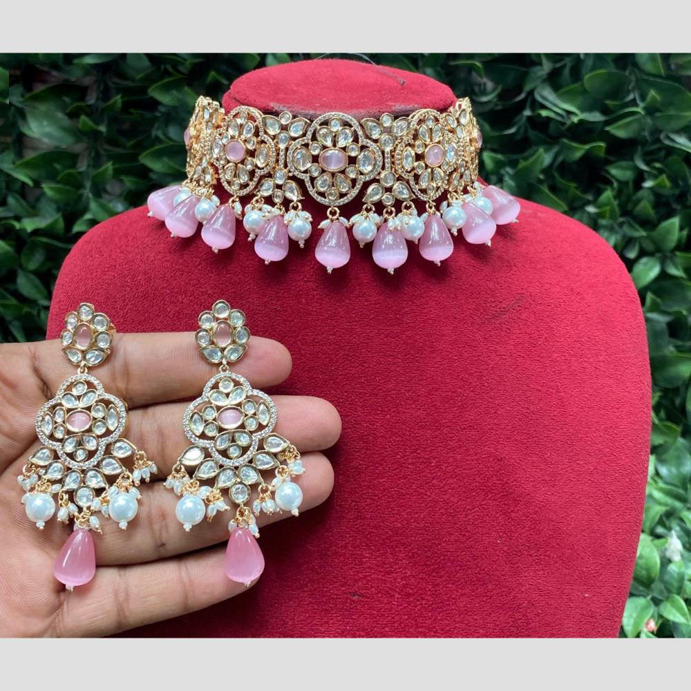 Amoliya Jewels Gold Plated Polki Kundan And Beads Choker Necklace Set
