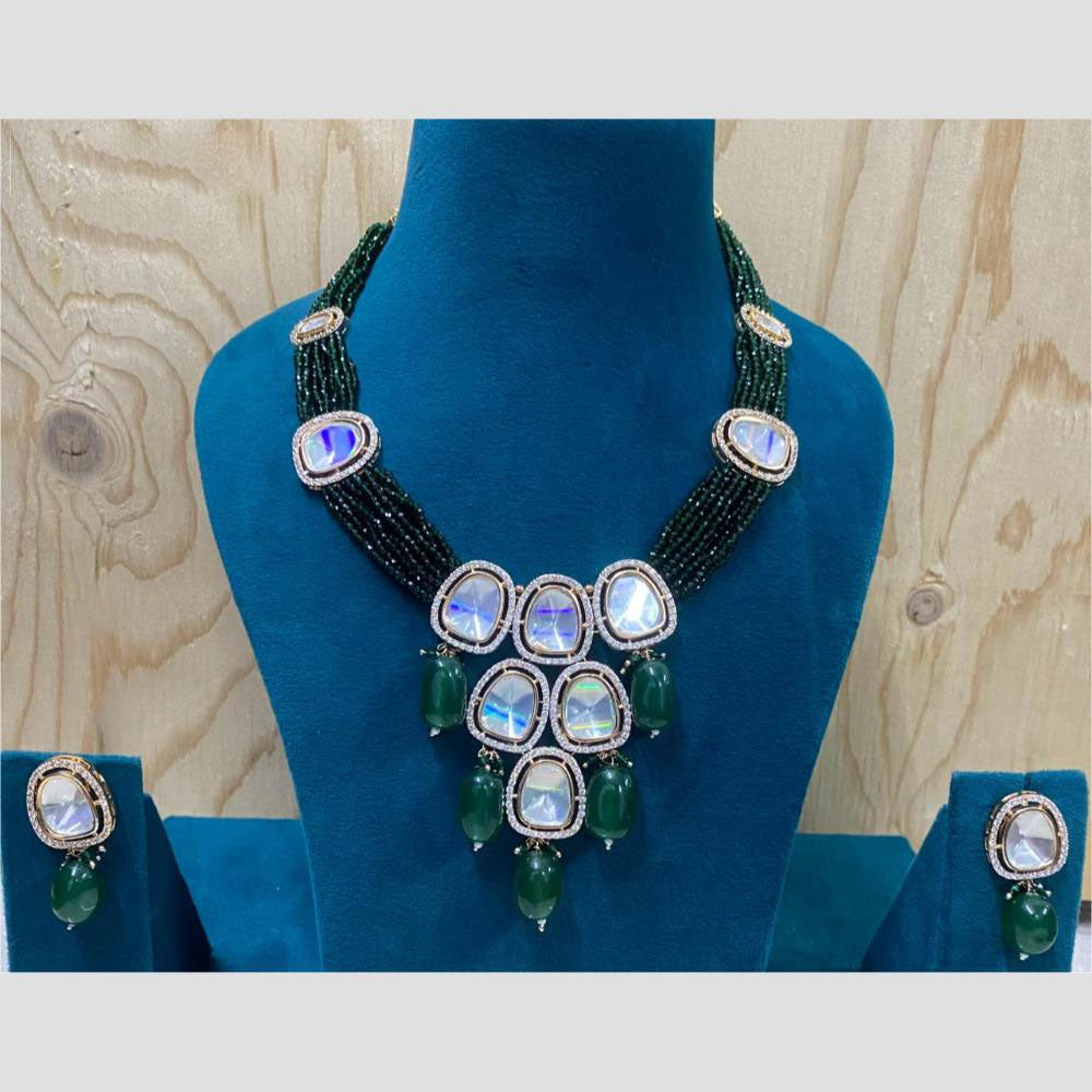 Amoliya Jewels Elegant Gold-Plated Crystal And Beads Necklace Set