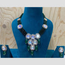 Amoliya Jewels Elegant Gold-Plated Crystal And Beads Necklace Set