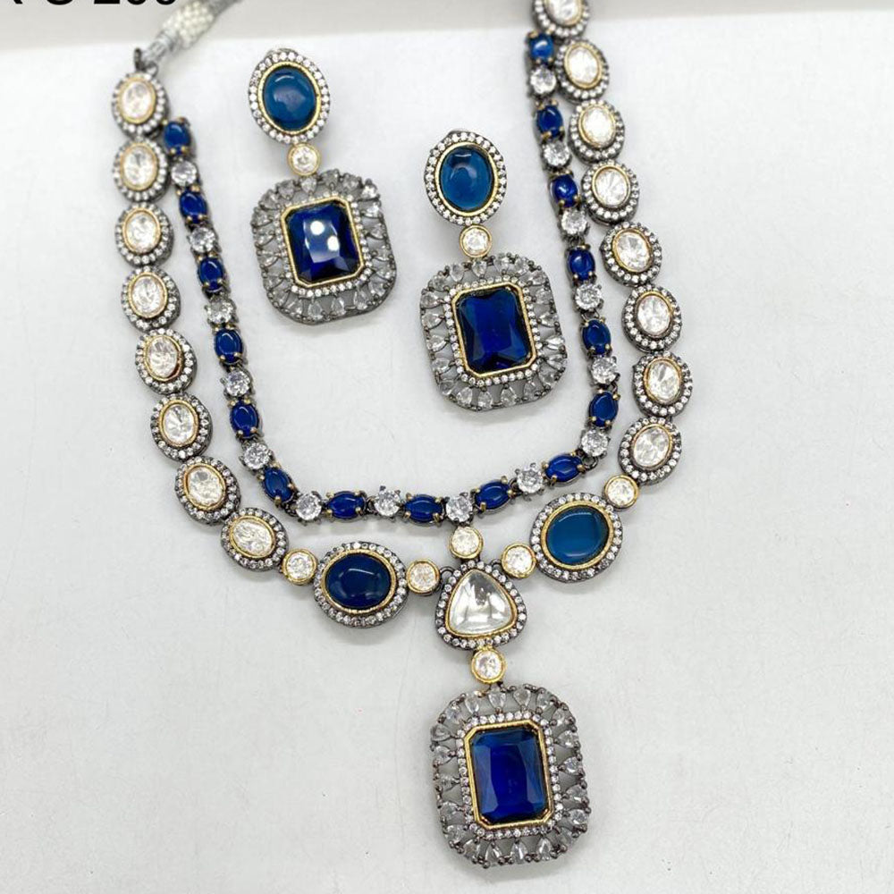 Amoliya Jewels 2 Tone Plated Pota Stone Necklace Set