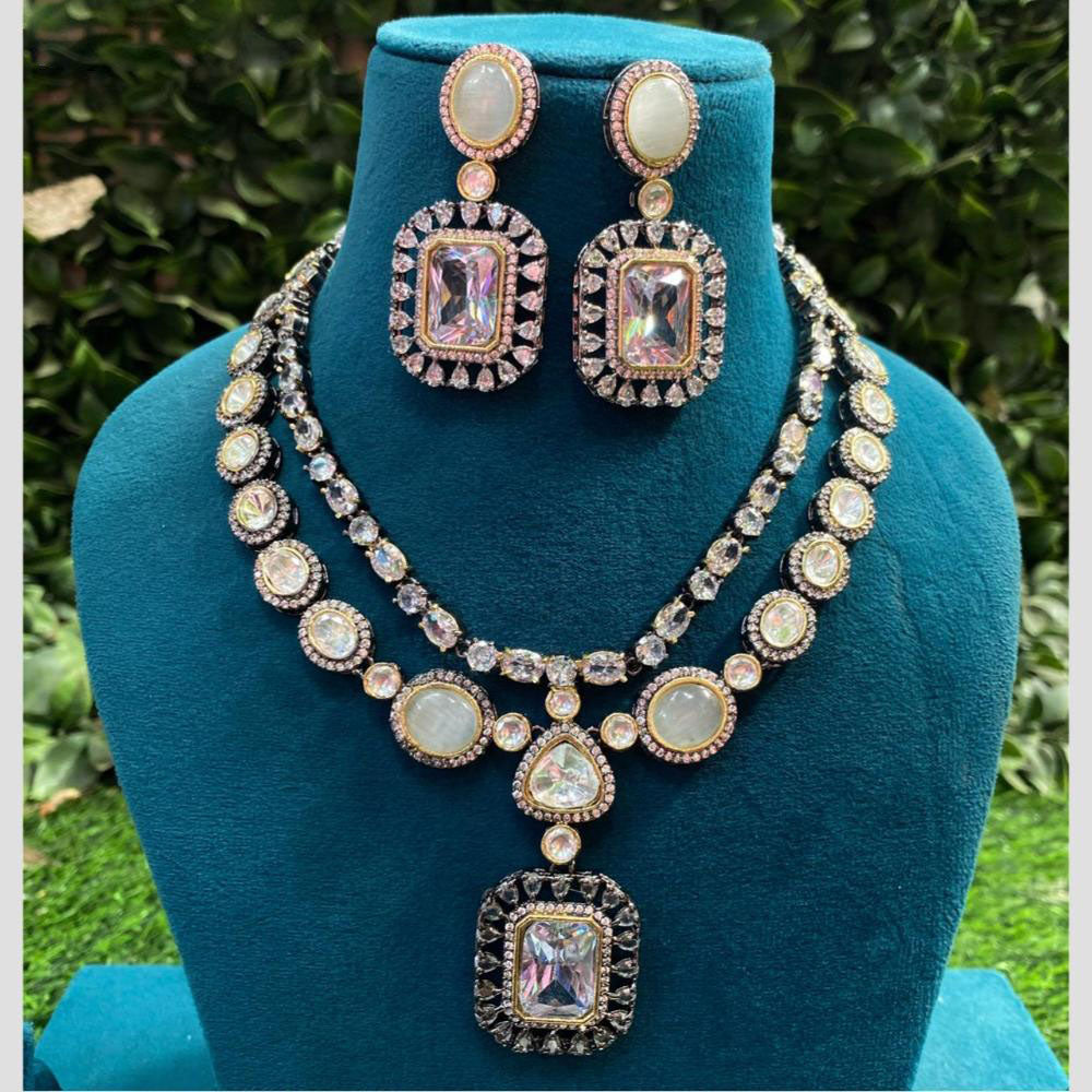 Amoliya Jewels 2 Tone Plated Pota Stone Necklace Set