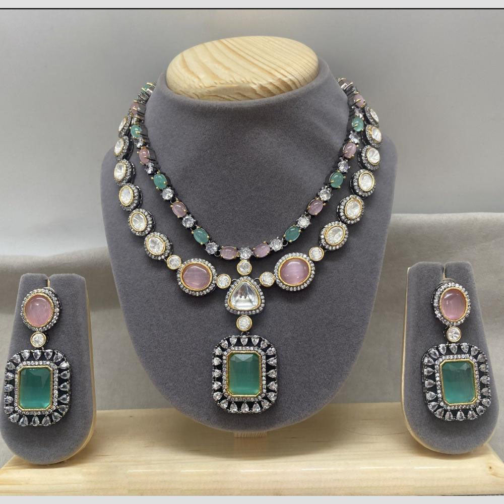 Amoliya Jewels 2 Tone Plated Pota Stone Necklace Set