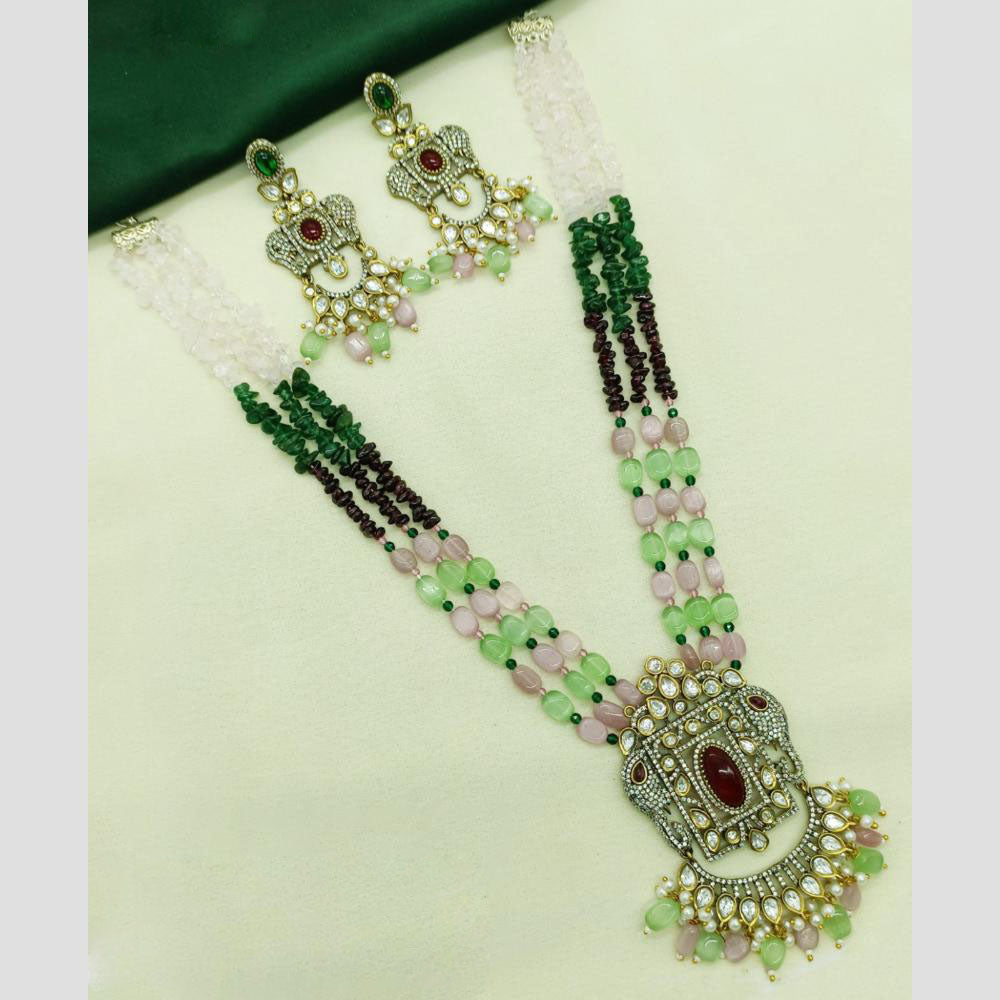 Amoliya Jewels 2 Tone Plated Pota Stone Necklace Set