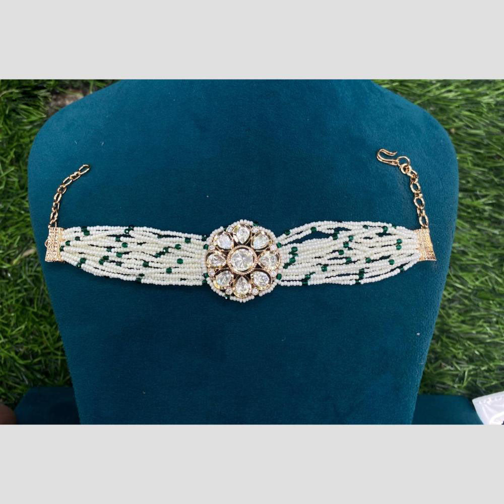 Amoliya Jewels Gold Plated Polki Kundan Stone And Pearls Adjustable Bracelet