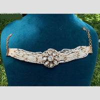 Amoliya Jewels Gold Plated Polki Kundan Stone And Pearls Adjustable Bracelet