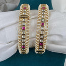Amoliya Jewels Traditional Gold Plated Polki Kundan And Pearl Openable Bangles Set