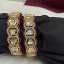 Amoliya Jewels Traditional Gold Plated Polki Kundan And Pearl Openable Bangles Set