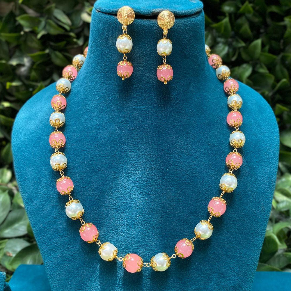 Amoliya Jewels Gold Plated Pearl And Beads Necklace Set