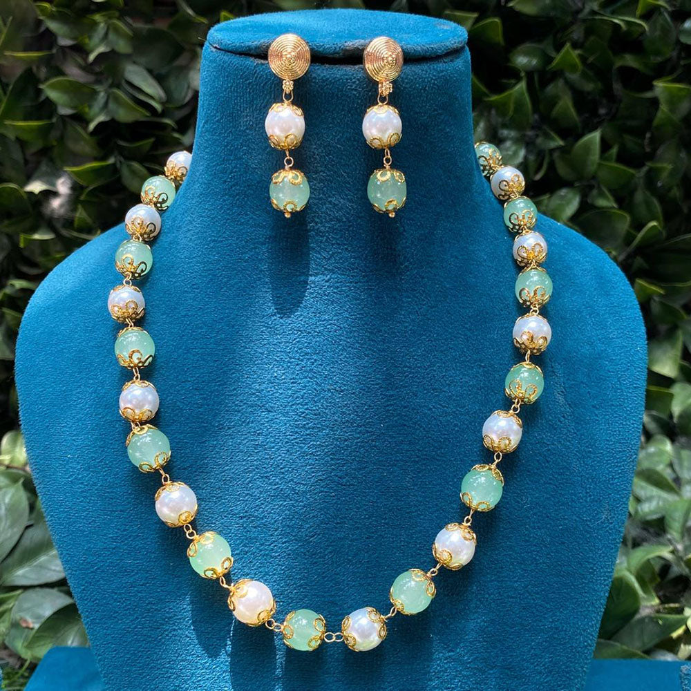 Amoliya Jewels Gold Plated Pearl And Beads Necklace Set