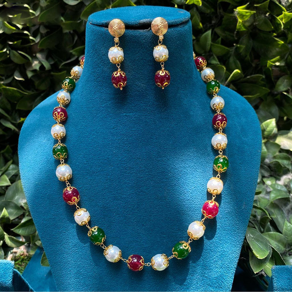 Amoliya Jewels Gold Plated Pearl And Beads Necklace Set