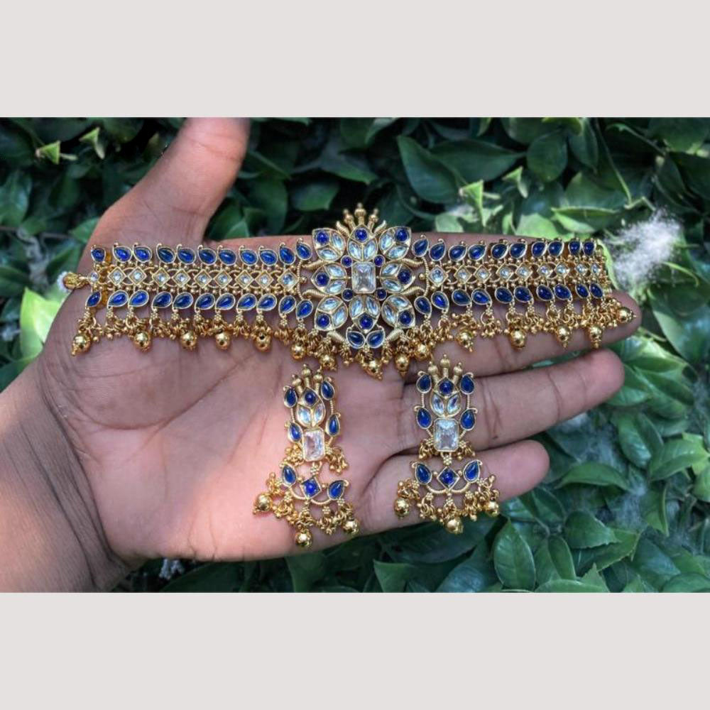 Amoliya Jewels Gold Plated Polki Kundan And Beads Choker Necklace Set