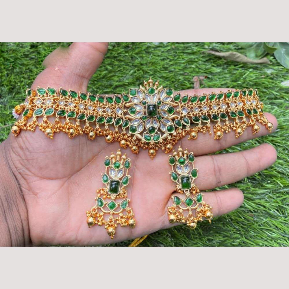 Amoliya Jewels Gold Plated Polki Kundan And Beads Choker Necklace Set