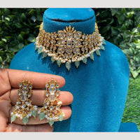 Amoliya Jewels Gold Plated Polki Kundan And Beads Choker Necklace Set