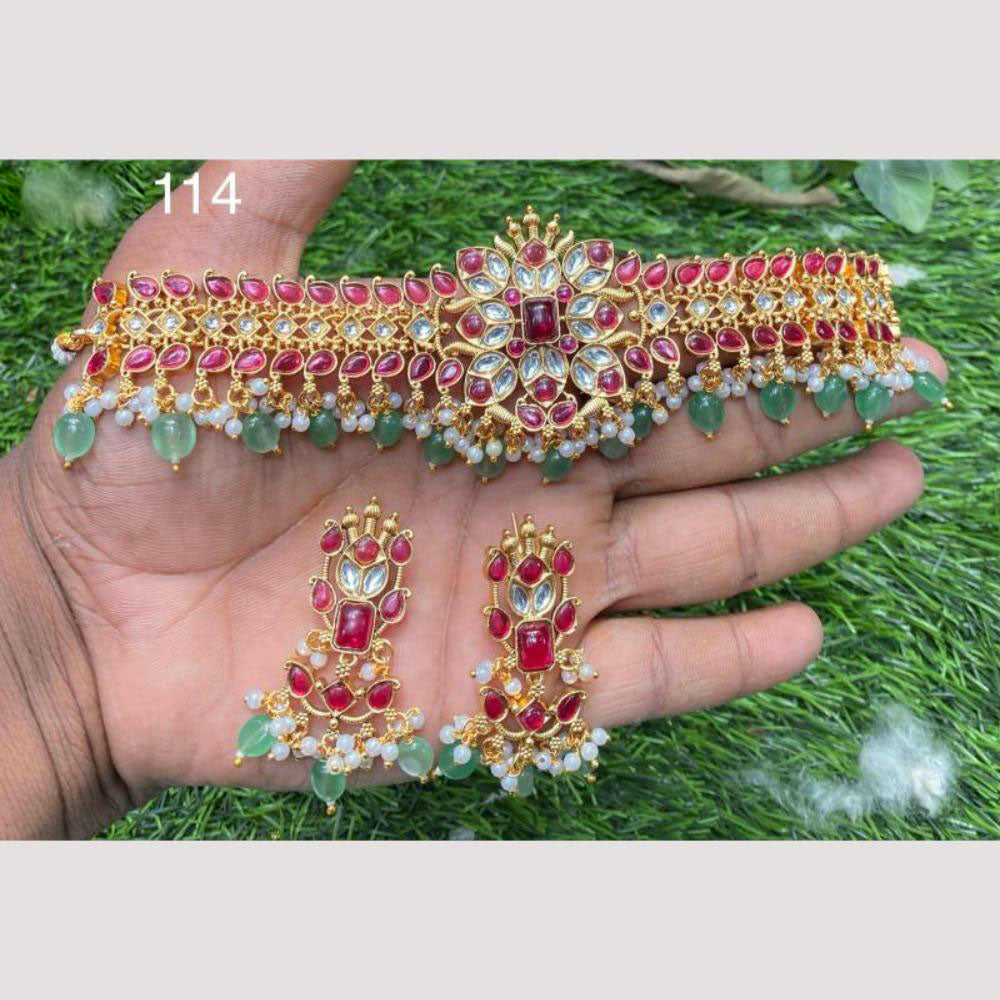 Amoliya Jewels Gold Plated Polki Kundan And Beads Choker Necklace Set