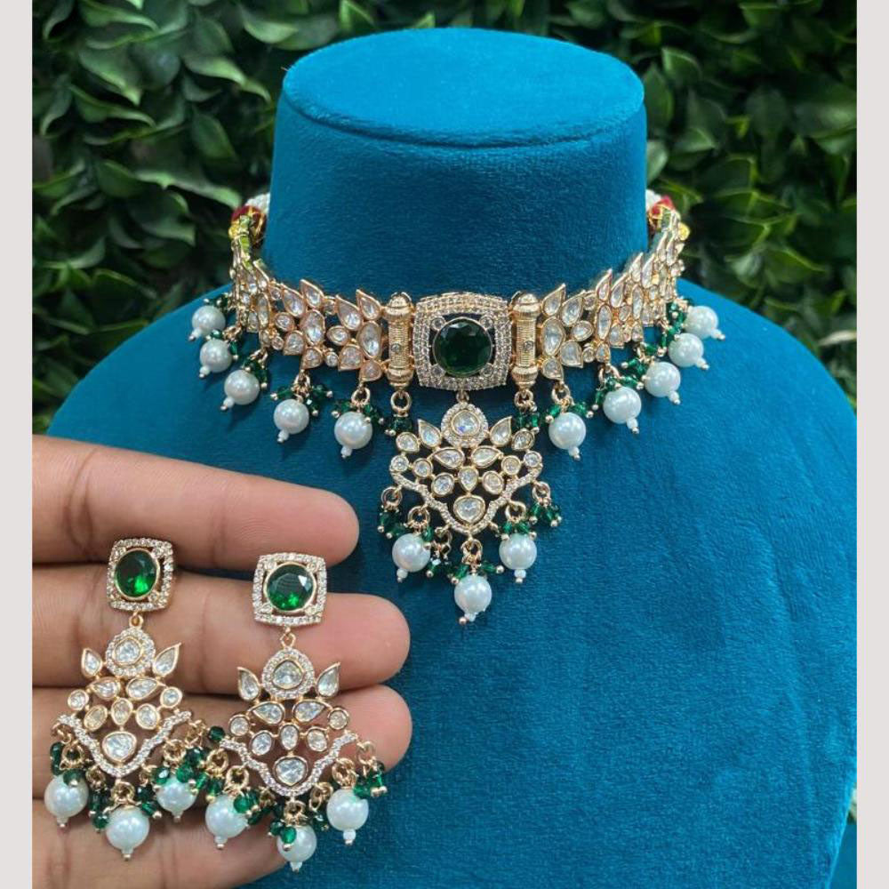 Amoliya Jewels Gold Plated Polki Kundan And Beads Choker Necklace Set