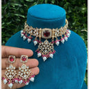Amoliya Jewels Gold Plated Polki Kundan And Beads Choker Necklace Set