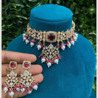 Amoliya Jewels Gold Plated Polki Kundan And Beads Choker Necklace Set