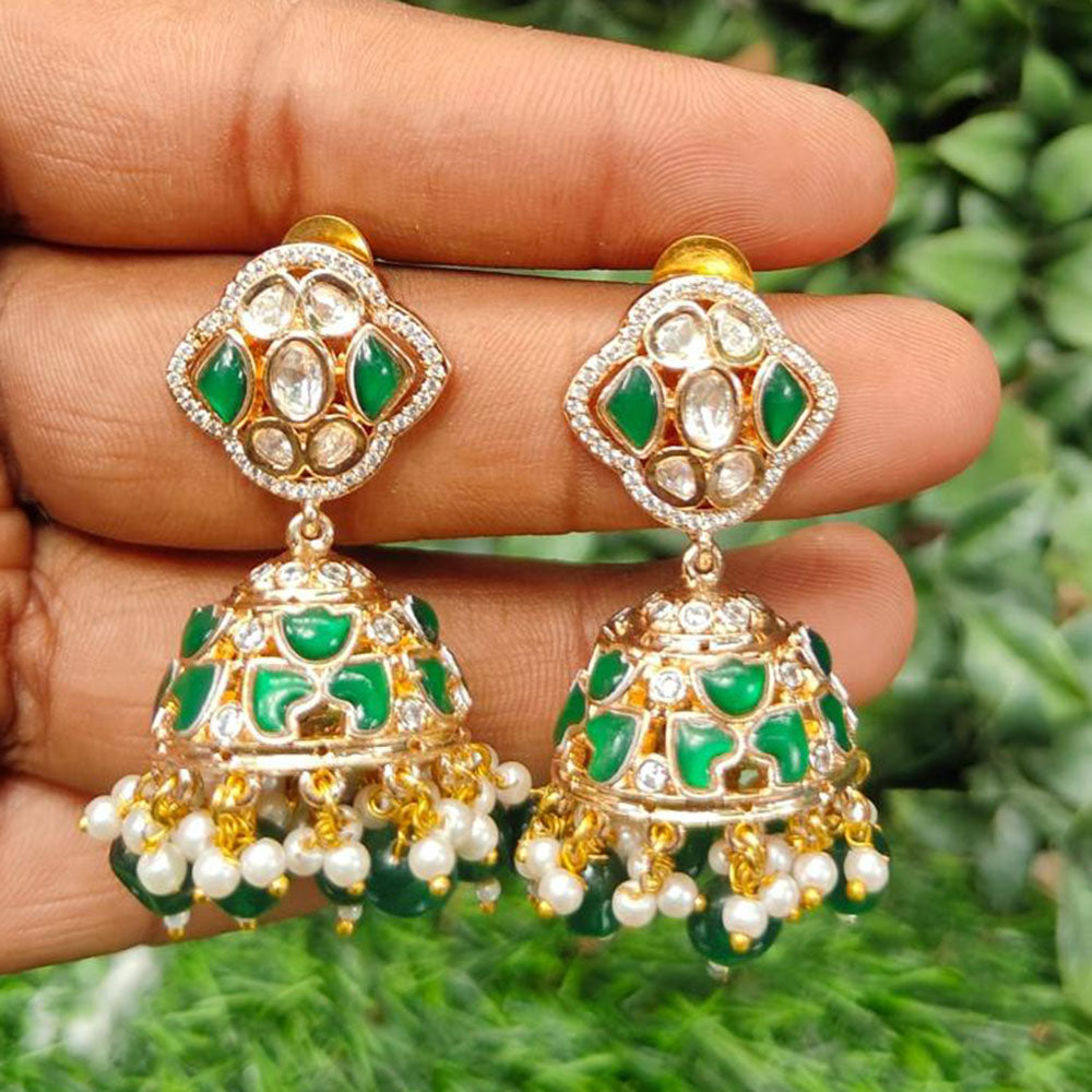 Amoliya Jewels Gold Plated Kundan Stone And Pearls Jhumki Earrings