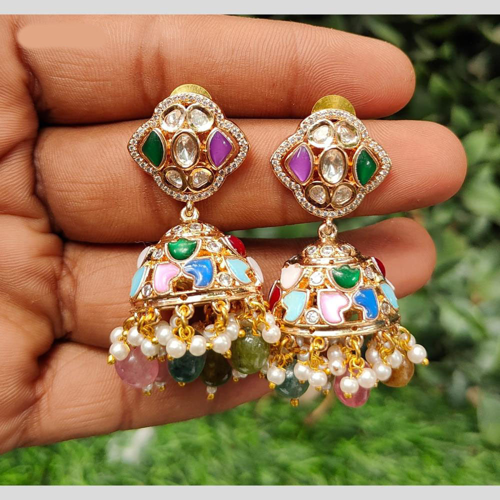 Amoliya Jewels Gold Plated Kundan Stone And Pearls Jhumki Earrings
