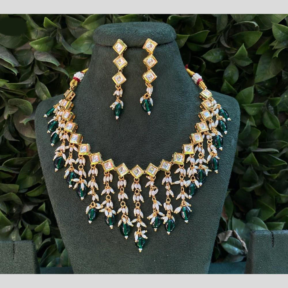 Amoliya Jewels Gold Plated Kundan Stone And Beads Necklace Set