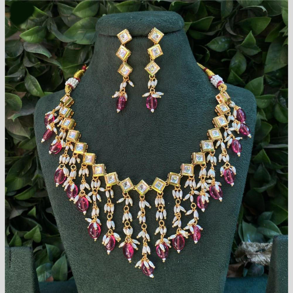 Amoliya Jewels Gold Plated Kundan Stone And Beads Necklace Set