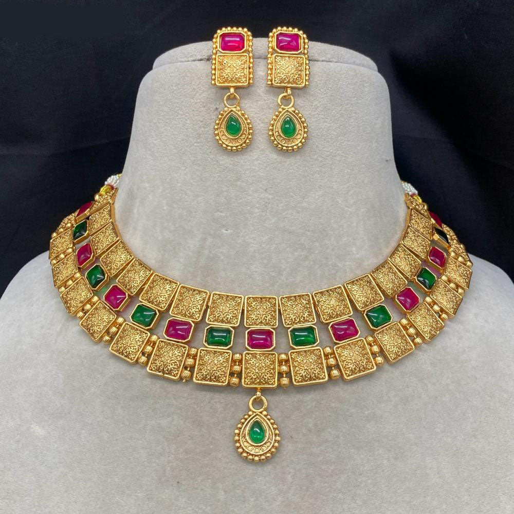 Amoliya Jewels Gold Plated Pota Stone Necklace Set