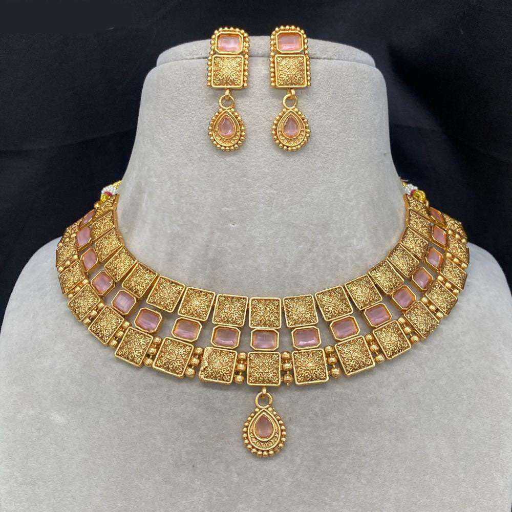 Amoliya Jewels Gold Plated Pota Stone Necklace Set