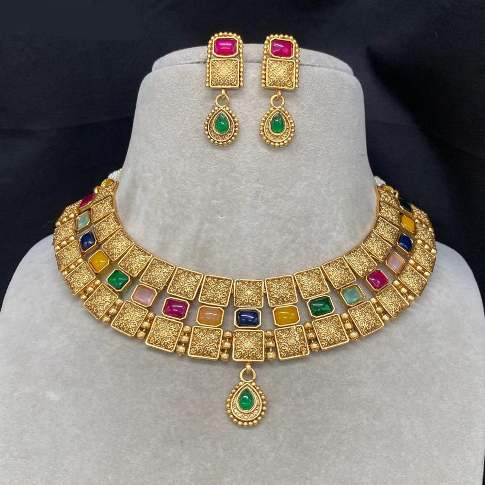Amoliya Jewels Gold Plated Pota Stone Necklace Set
