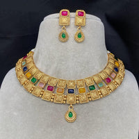 Amoliya Jewels Gold Plated Pota Stone Necklace Set