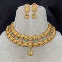 Amoliya Jewels Gold Plated Pota Stone Necklace Set
