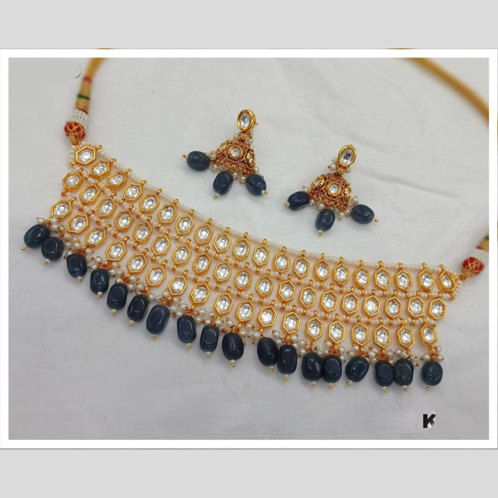 Amoliya Jewels Gold Plated Kundan Stone And Beads Choker Necklace Set